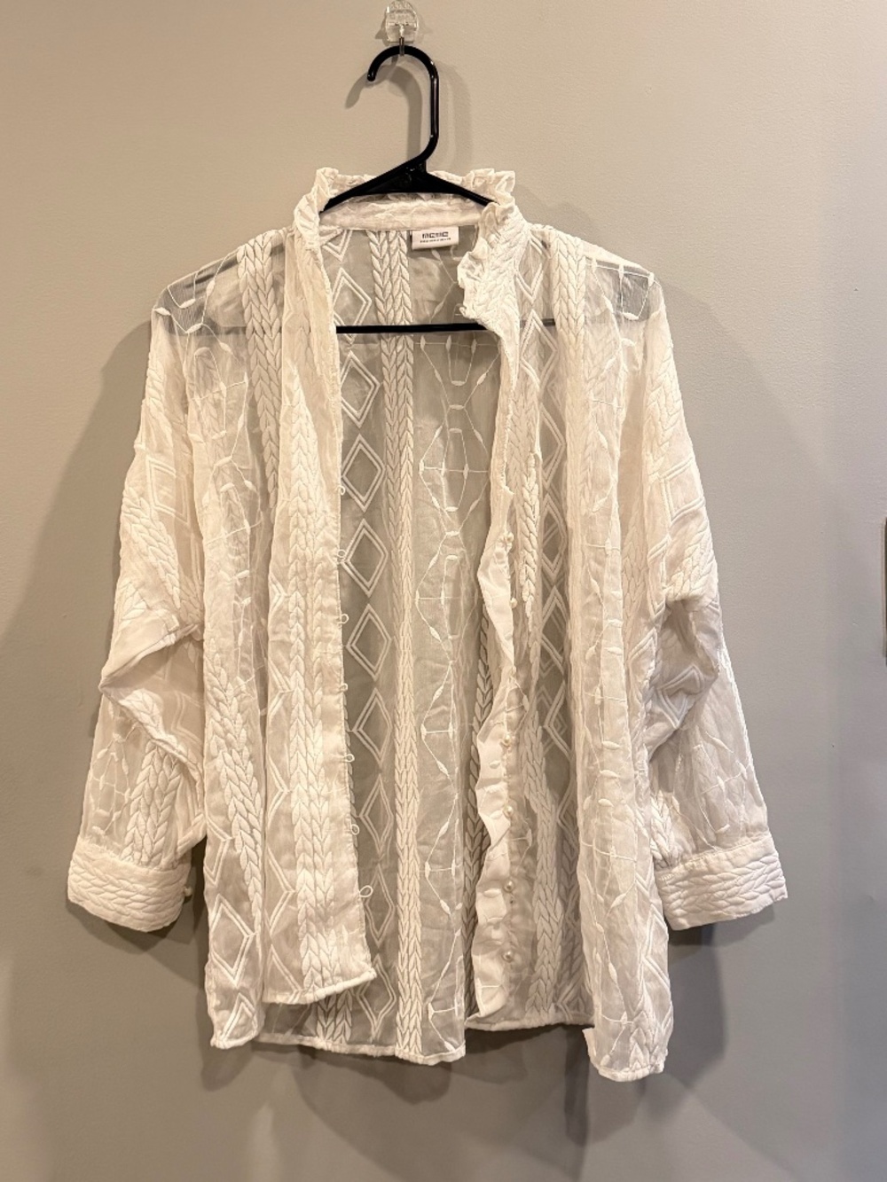 T shirt color: White sheer, Size: M Brand: MEME